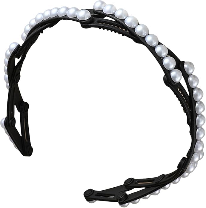 El Regalo Stretchable Foldable Pearl Headband for Women & Girls - Elegant Anti-Slip Hairband for Long & Short Hair, Portable Retractable Hair Accessory for Travel & Everyday Wear (Black, One Size)
