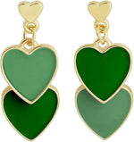 El Regalo 1 Pair Double Love Heart Drop Earrings- Valentine's Day Gift- Two Tone Oil Drop Heart Dangle Earrings for Girls & Women (MilitaryGreen+GunshipGreen)
