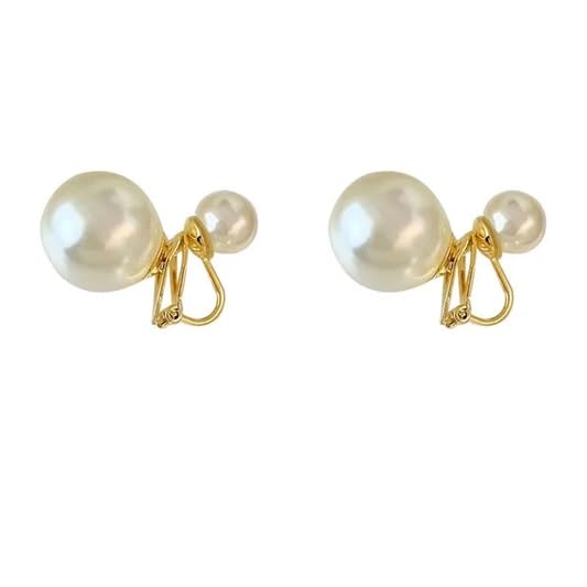 El Regalo Gold Plated Double Pearl Clip On Earrings for Women | Non Pierced Front Back Ear Cuffs | Vintage Geometric Dangle Ear Clips | Elegant Party Jewelry for Girls & Women