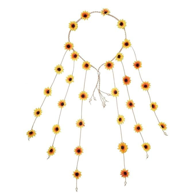 El Regalo Flower Hippie Headband Floral Crown Summer Sunflower Headband for Girls & Women - Wedding Party Hair Accessories (Yellow, One Size)