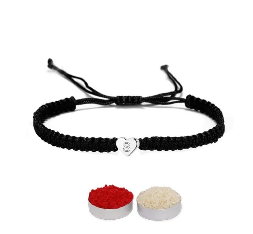 El Regalo Heart Name Initials Letter Minimalist Rakhi for Brother with Roli-Chawal Shagun, Rakhi Message Card in Rakhi Gift Box (S Name Letter)