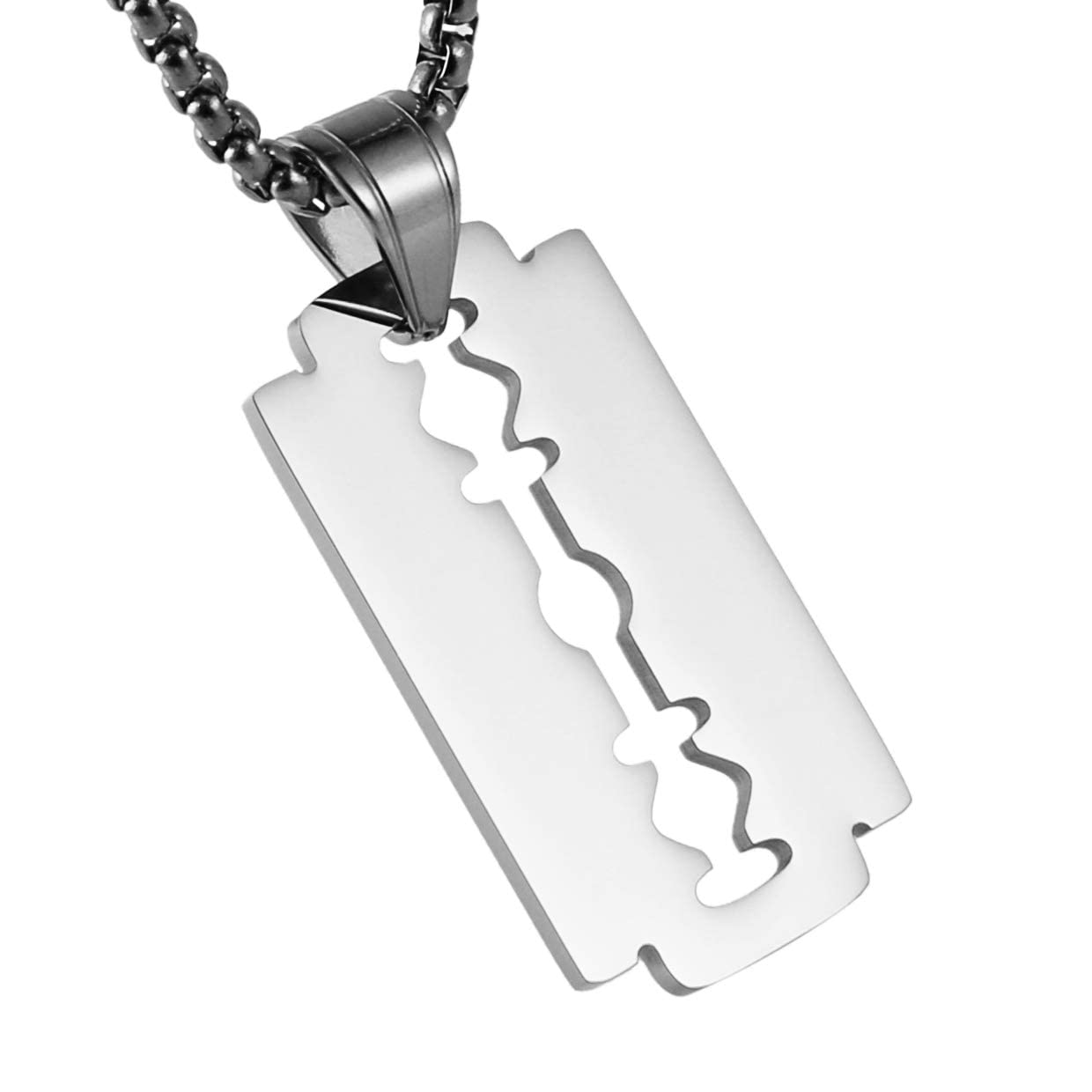 El Regalo 1 PC Men's Stainless Steel Necklace for Boys/Men- Gift for Him- Razor, Rings, Football, Cross (Razor)