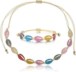 El Regalo 2PCs Colorful Epoxy Shell Necklace & Bracelet Set- Hand Knitted Shell Choker Necklace & Bracelet Beach Jewelry Set for Girls & Women