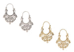 El Regalo 2 Pairs Bohemian Carved Filigree Hoop Earrings Combo for Girls & Women (Option-3)