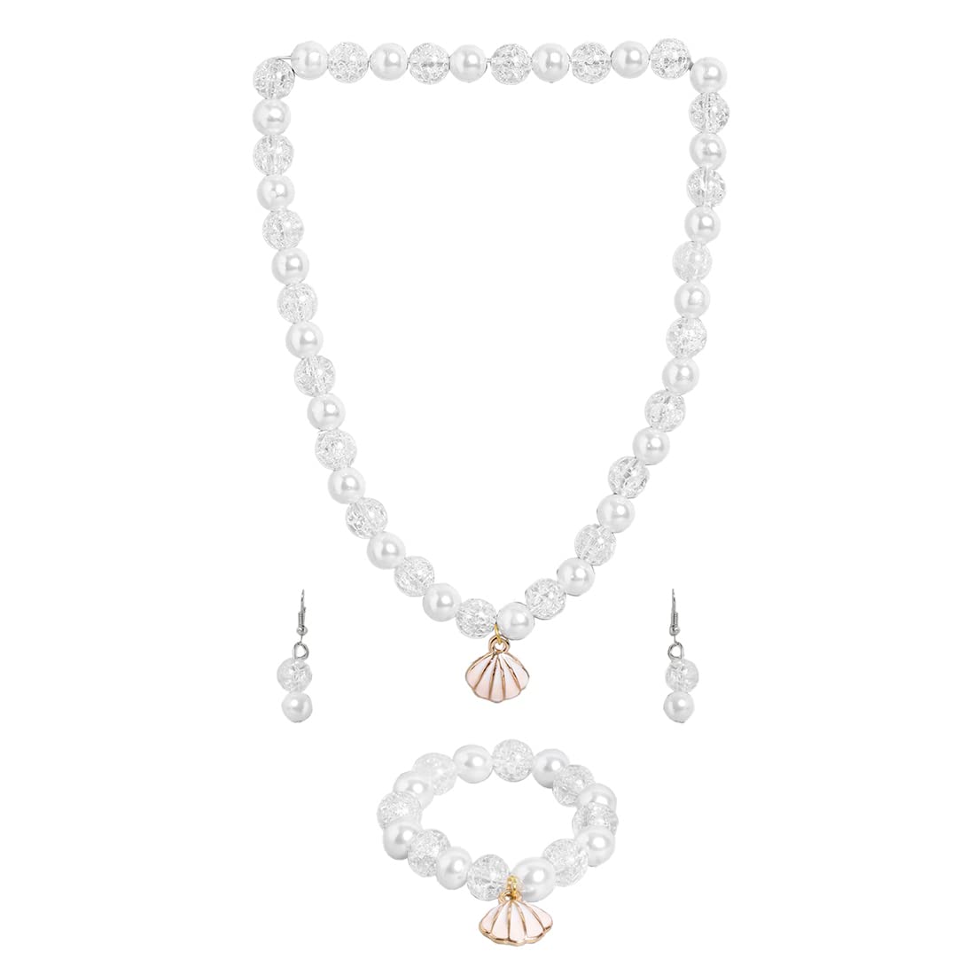 El Regalo 3 PCs Kids Girls Necklace, Bracelet & Earrings Jewelry Set- Girls Beaded Charms Princess Jewelry Set (Shell Charm Jewelry Set)