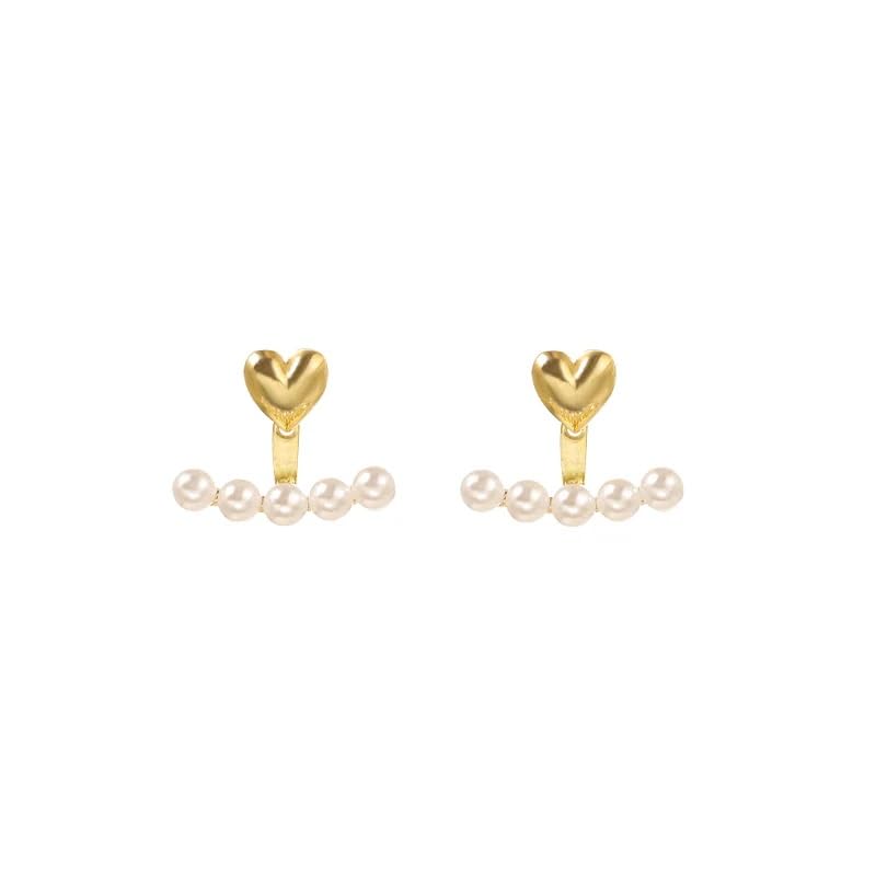 El Regalo Pearls Heart Jacket Earring for Girls & Women | Korean Pearl Dual Purpose Love Heart Gold Color Earrings