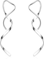 El Regalo Western Spiral Twisted Threader Earrings for Girls & Women- Stainless Steel/Anti-Tarnish Drop Dangle Handmade Twisted Linear Curved Minimal Everyday Earrings (Silver)