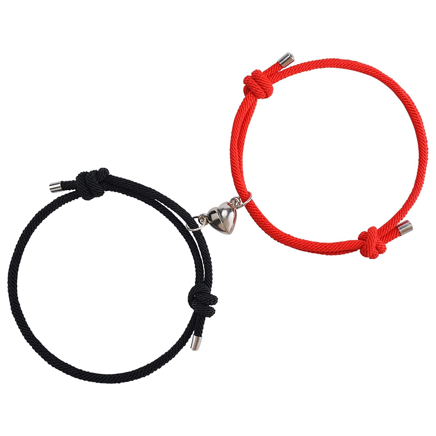 El Regalo Red & Black Heart Mutual Attraction Matching Rope Braided Magnetic Couple Bracelet Set for Unisex Adult
