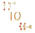El Regalo 3 Pairs CZ Earrings Set - 14K Gold Plated Dainty Stud & Huggie Small Hoops for Women | Cartilage Earrings for Multiple Piercing | Trendy Stacking Jewellery (Orange)