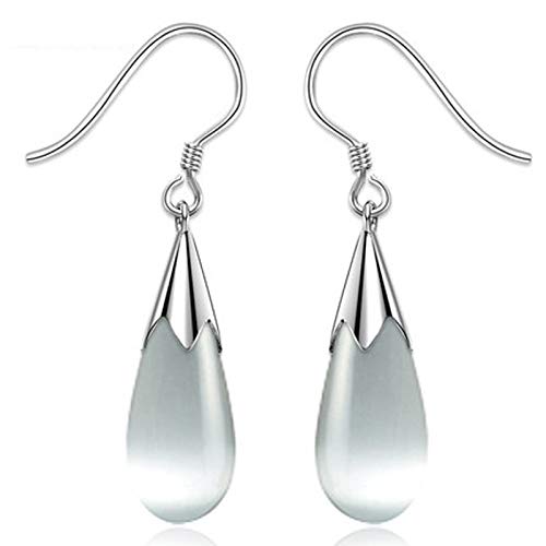 El Regalo Opal Cat's Eye Drop Earrings for Girls & Women - Valentines Day Gift for Girlfriend & Wife (White)