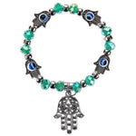 El Regalo 1 PC Evil Eye Crystal Beads Unisex Bracelets For Women Men Girls Boys - Hamsa Hand Fatima Beads Charms Elastic Bracelet Pulsera Jewelry (Green Crystal Evil Eye Bracelet)