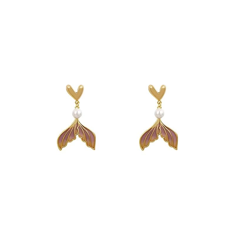 El Regalo Women's & Girl's Chic Gradient Fishtail Pearl Dangle Earrings- Iridescent Cascading Pearls | Trendy Mermaid-Core Design