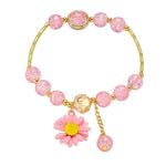 El Regalo 1PC Daisy Flower/Sunflower Crackle Beads Stretch Bracelet for Girls & Women- Fancy Floral Bracelets (Pink)