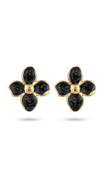 El Regalo Luxurious Oil Drip Flower Stud Earrings for Women & Girls | Stainless Steel Floral Studs | Anti-Tarnish, Skin Friendly Enamel Jewelry | Gift for Her (Floral Collection) (Black- Gold)