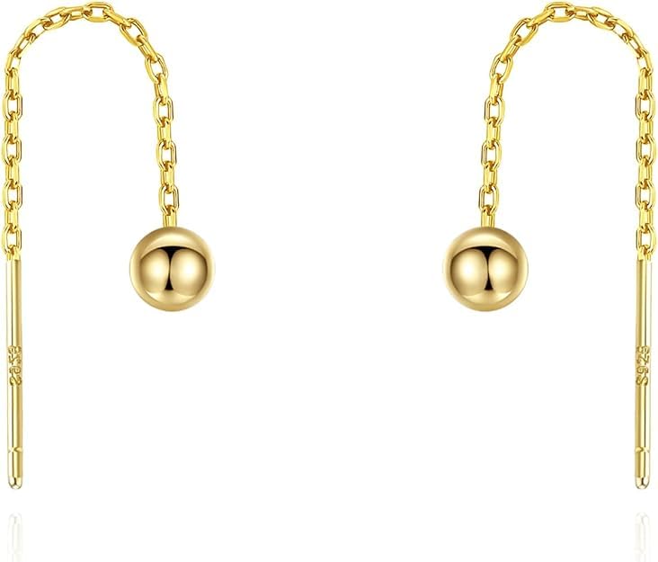 El Regalo Modern Sui Dhaga Threader Earrings for Women - Minimalist Long Pull Through Chain Earrings - Light Dangle Needle Threaders for Multiple Piercings, Sensitive Ears (Green Crystal)