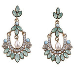 El Regalo Elegant Retro Indian Style Pista Green Stone Drops Pearl Wedding Earrings for Girls & Women