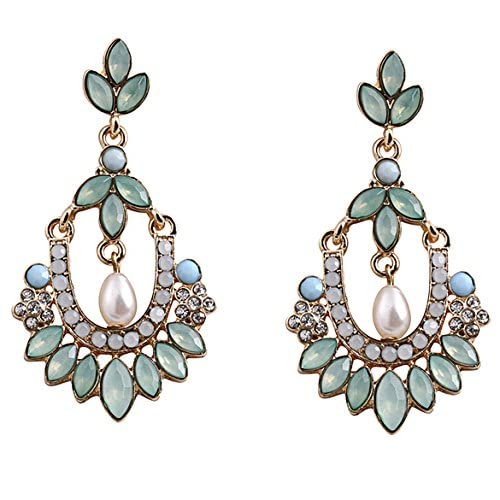 El Regalo Elegant Retro Indian Style Pista Green Stone Drops Pearl Wedding Earrings for Girls & Women