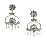 El Regalo Oxidized Silver Plated Kundan Earrings - Ethnic Kundan Wedding Pearl Earring for Girls & Women (White)