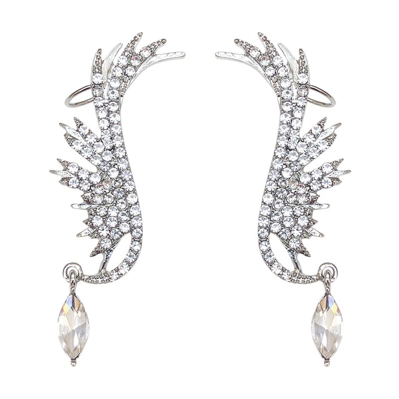 El Regalo Angel Wings Ear Cuff Earrings for Girls & Women- Rhinestones Wings Climbers Crawler Earrings Jacket Stud Earrings for Women Teen Girls