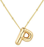 El Regalo Stainless Steel Bubble Letter- Balloon Initial Necklaces for Women Girls/Dainty Alphabet Pendant 14K Gold Plated Puffy Name Personalized Jewelry Gift (P Gold)