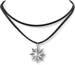 El Regalo 1PC Retro Gothic Sun or Crescent Moon Charm Choker Necklace- Faux Leather Double Layer Sun/Moon Pendant Necklace for Girls & Women (Gothic Sun)
