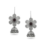 El Regalo Pretty Small Traditional Ethnic Bollywood Style Vintage Floral Jhumka Earrings for Women & Girls in Antique Oxidized Silver Finish (Black)