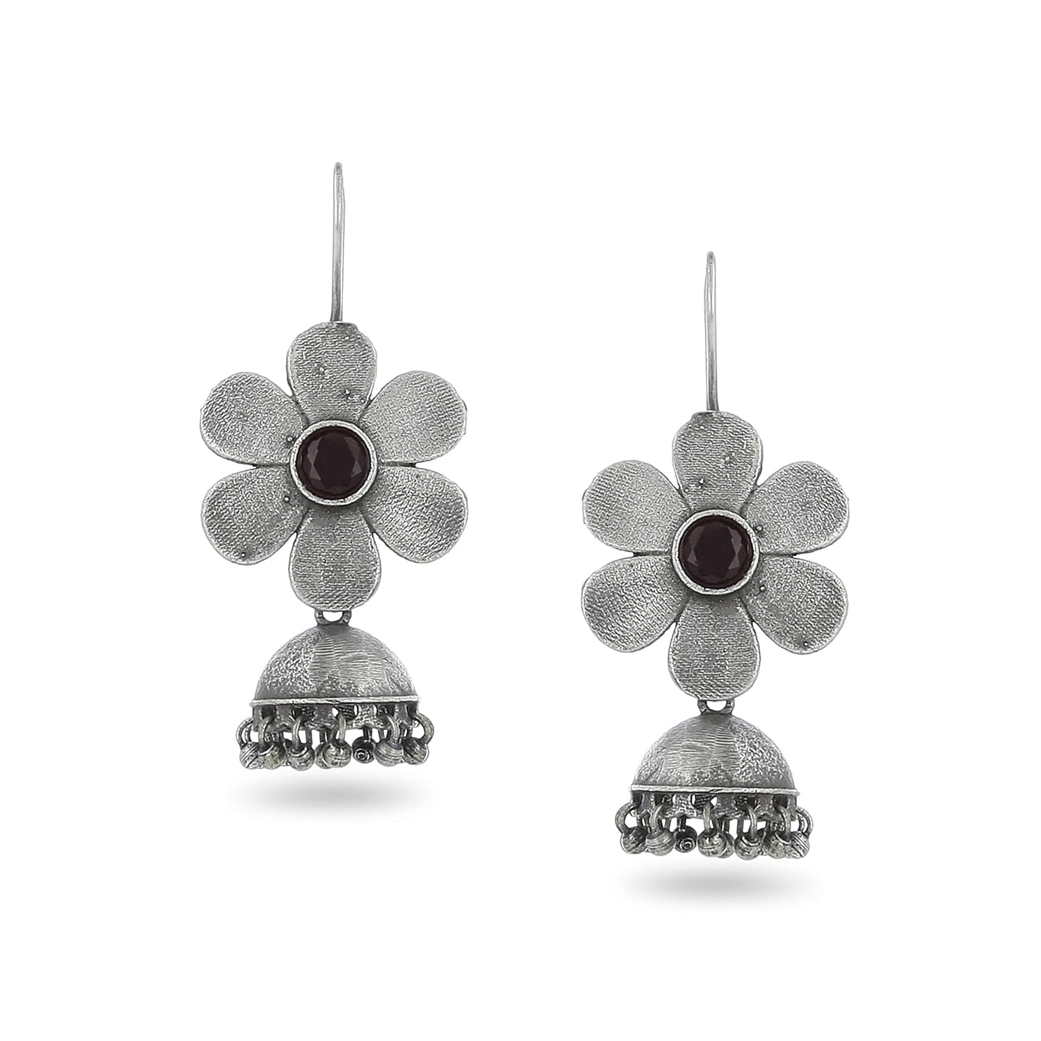 El Regalo Pretty Small Traditional Ethnic Bollywood Style Vintage Floral Jhumka Earrings for Women & Girls in Antique Oxidized Silver Finish (Black)