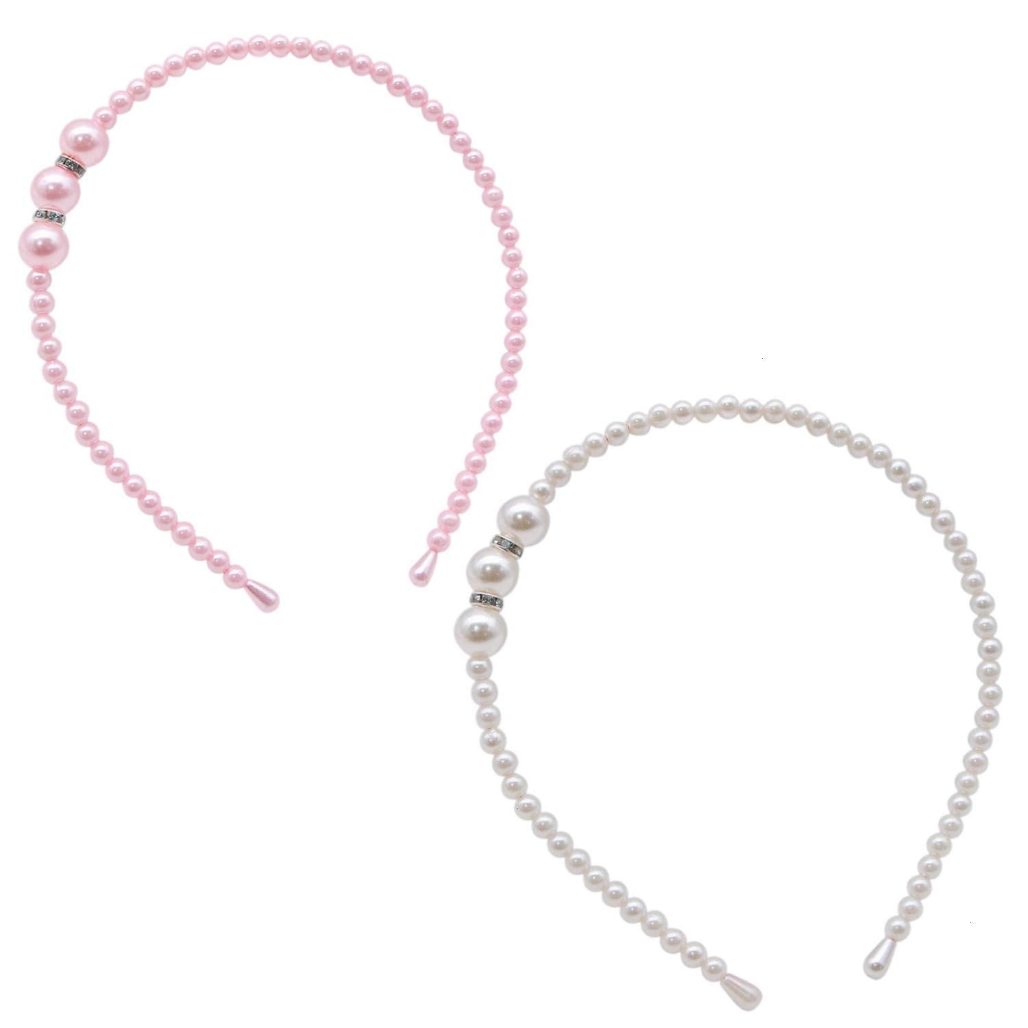 El Regalo 2 PCs Pink & White Pearls Hairbands for Girls/Teens/Women | Bridal Headpieces Women Girls Pearls Hair Accessories