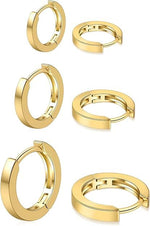El Regalo 18K Gold Plated Anti-Tarnish Stainless Steel Huggie Hoop Earrings Combo - Set of 3 Pairs | Waterproof Minimalist Baali for Women & Girls | Cartilage & Second Piercing Jewelry