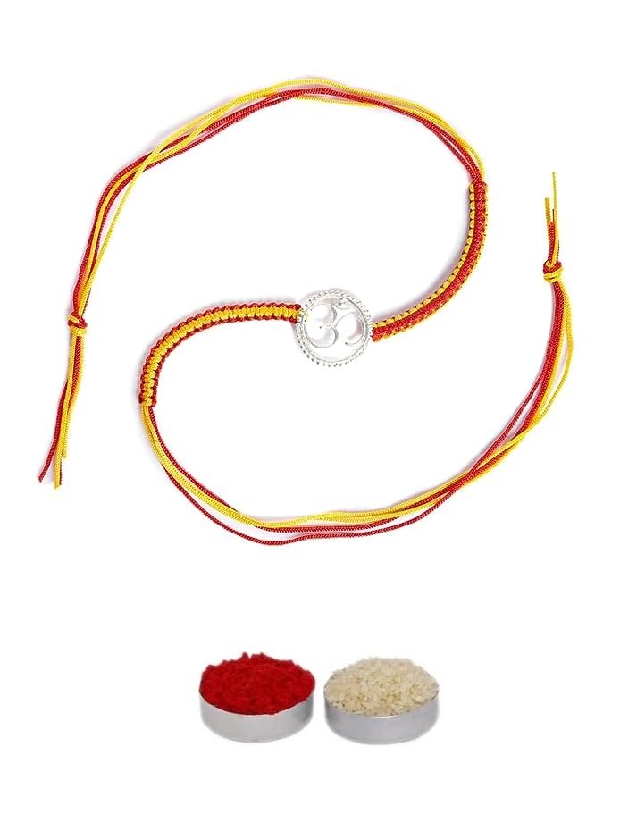 El Regalo 1 PC OM/Veera/Bhai Moli Thread Rakhi for Brother- Auspicious OM/Aum Mauli Rakhi with Roli Chawal, Rakhi Message Card in Rakhi Gift Box (OM Rakhi)