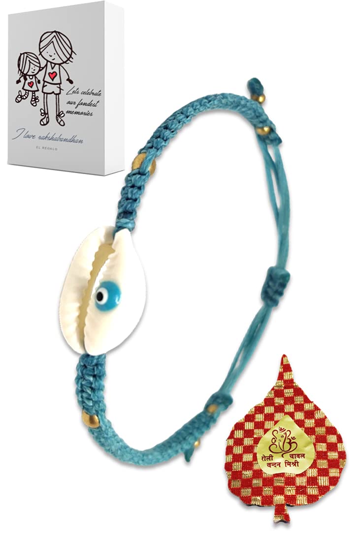 El Regalo Evil Eye Shell Rakhi for Brother - Uniquely Handwoven Cowrie Evil Eye Rakhi for Brother/Bhai Rakhi for Bhai (Evil Eye Shell)