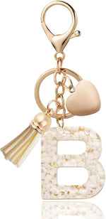 El Regalo Name Initials Letter Heart Charm Keychain - Personalized Resin Initial Keyring with Tassel, Cute & Durable Backpack Charm for Women & Girls (B Letter)