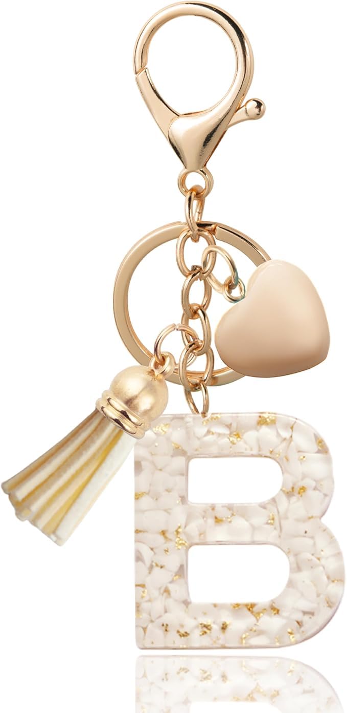El Regalo Name Initials Letter Heart Charm Keychain - Personalized Resin Initial Keyring with Tassel, Cute & Durable Backpack Charm for Women & Girls (B Letter)