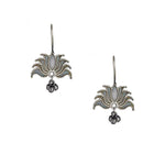 El Regalo Vintage Lotus Hook Earrings with Ghungroo for Girls & Women | Light Weight Silver Replica Brass Lotus Earrings in Oxidized Silver Finish