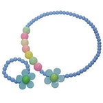 El Regalo Girls Kids Colorful Flower Beads Jewelry Set | Necklace & Bracelet Jewelry Set for Babies & Girls (Sky Blue)