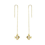 El Regalo Gold Plated Plated Minimalist Long Thin Tassel Elegant Threader Dangle Chain Earrings for Girls & Women (Fish Threader)