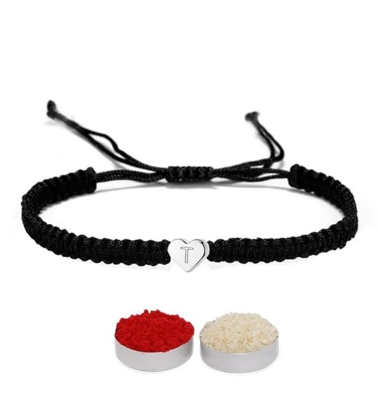 El Regalo Heart Name Initials Letter Minimalist Rakhi for Brother with Roli-Chawal Shagun, Rakhi Message Card in Rakhi Gift Box (T Name Letter)