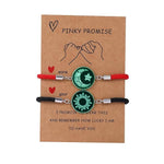 El Regalo 2PCs Sun Moon Luminous Couple Bracelets Set For Unisex Adult- Glow at Night Sun, Moon, Star Pinky Promise Bracelets (2 Black)