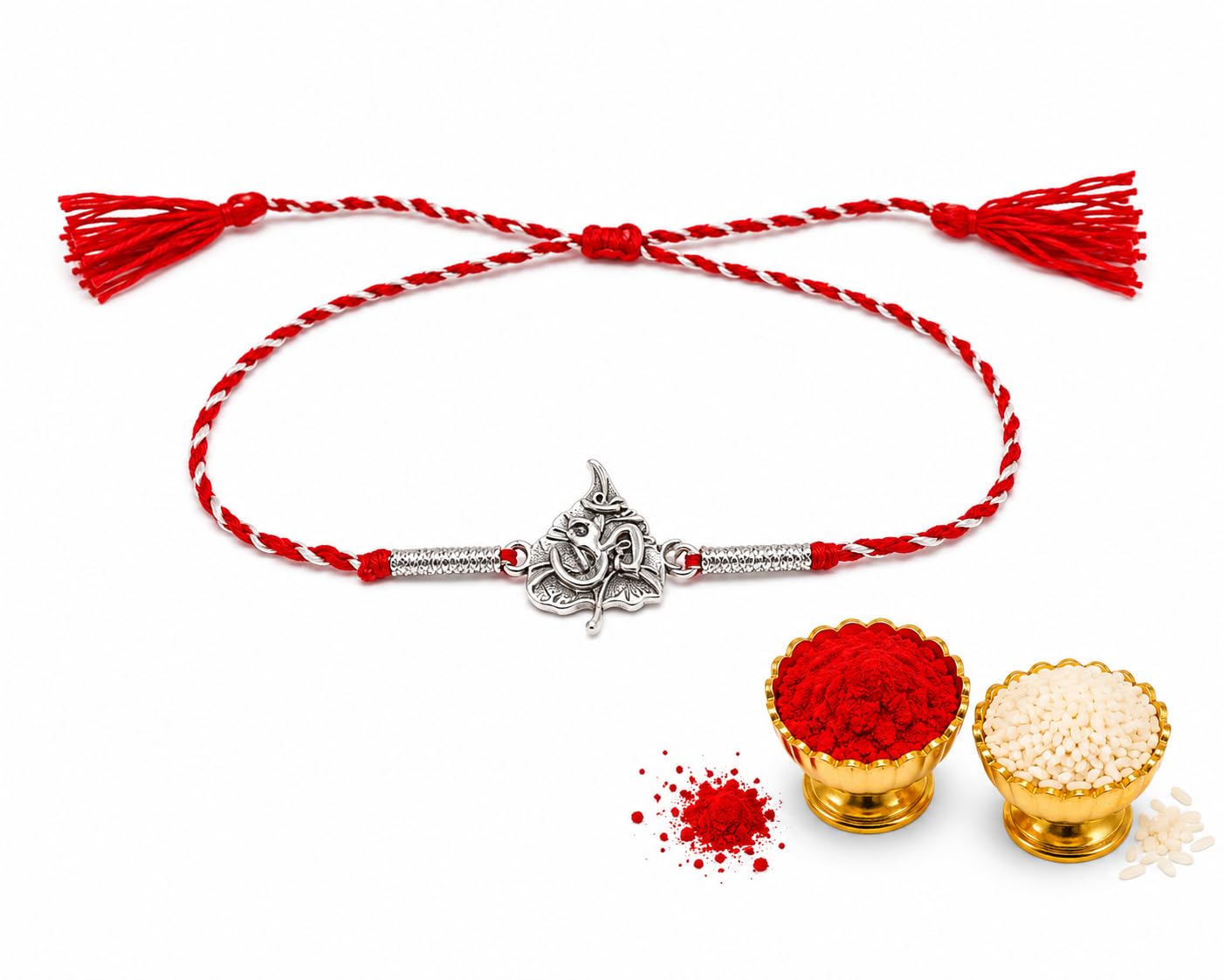 El Regalo 1PC Traditional Rakhi for Brother with Roli Chawal & Message Card | Designer Rakshabandhan Thread with OM, Shree Ram, Ganesha, Krishna Charms | Rakhi Gift Box Included (Genesha Leaf)