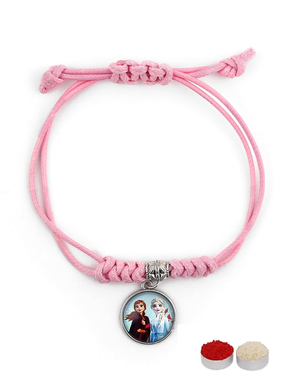 El Regalo 1PC Girls Princess Rakhi- Frozn Elsa Anna Rakhis - Girls Rakhi for Sister/Niece with Roli Chwal, Rakhi Message Card in Rakhi Box for Babies/Toddlers/Kids (Pink Elsa Anna Princess Rakhi)