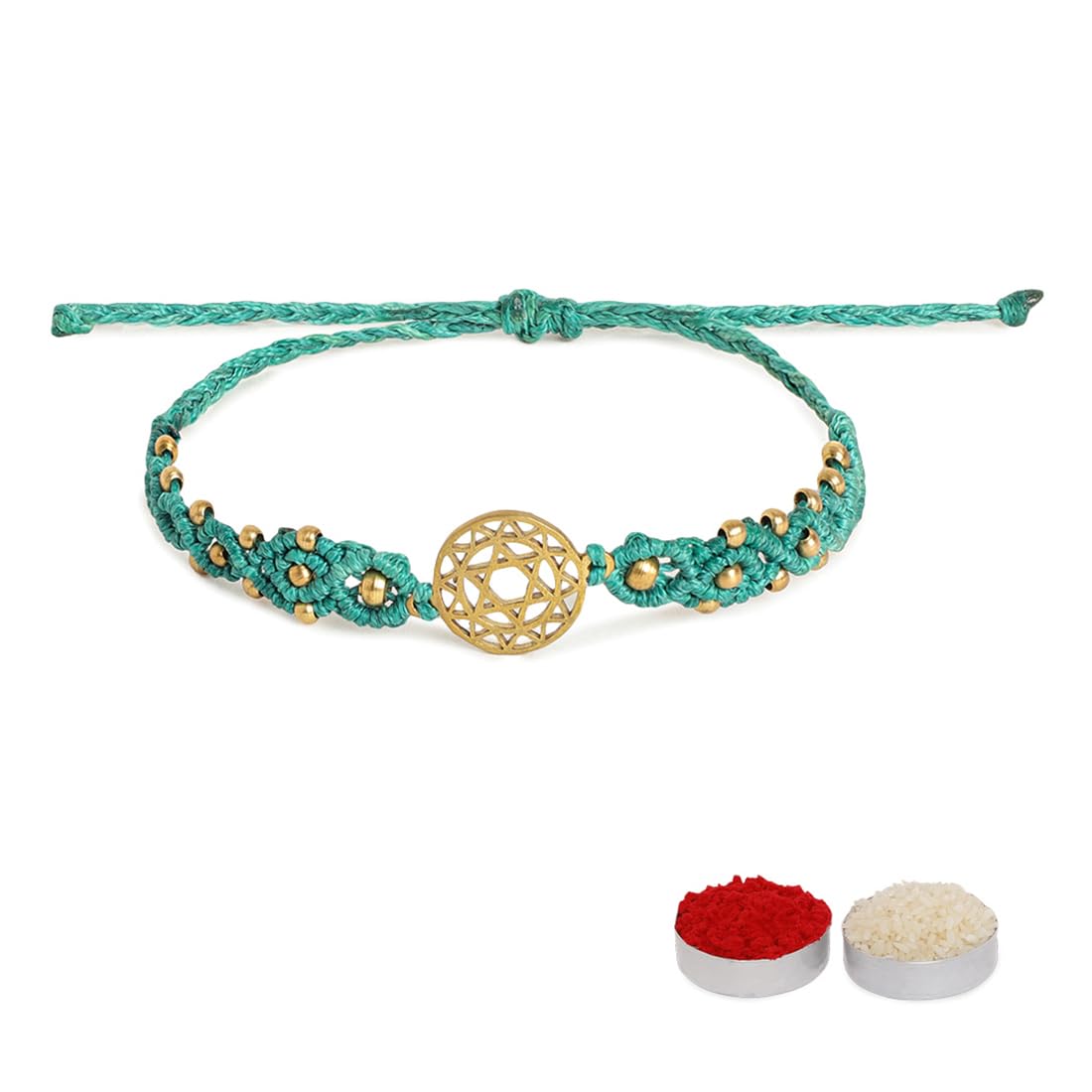 El Regalo 1PC Chakra Rakhi for Brother- Designer Chakra Reiki Healing Symbols Hand Braided Rakhi with shagun, Rakhi Card in Gift Box for Bhaiya/Bhabhi/Niece/Nephew (Heart Chakra)