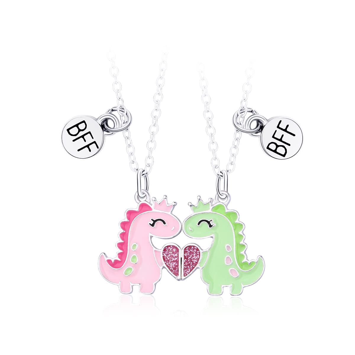 El Regalo 2 PCs BFF Best Friend Forever Split Magnetic Matching Unisex Pendant Necklaces Set- Friendship Necklaces Set for Besties/Best Friends/Soul Sisters (BFF Dinosaurs Necklaces Set)