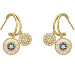 El Regalo Shell Zircon Dual Disk Golden Dangling Drop Stud Earrings for Women - Fashion Forward, Elegant, and Versatile Jewelry