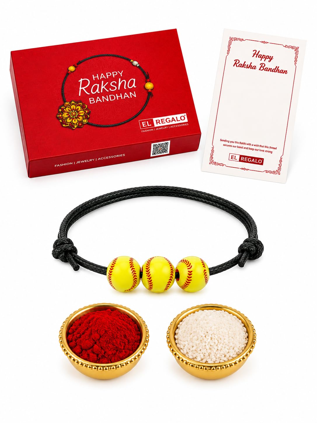 El Regalo 1PC Rakhi for Kids | Sports Balls Bracelet Rakhi for Brother- Rakhi for Sports Lover Bhai with Roli-Chawal Shagun, Message Card in Rakhi Gift Box for Kids/Adults (Option-2)