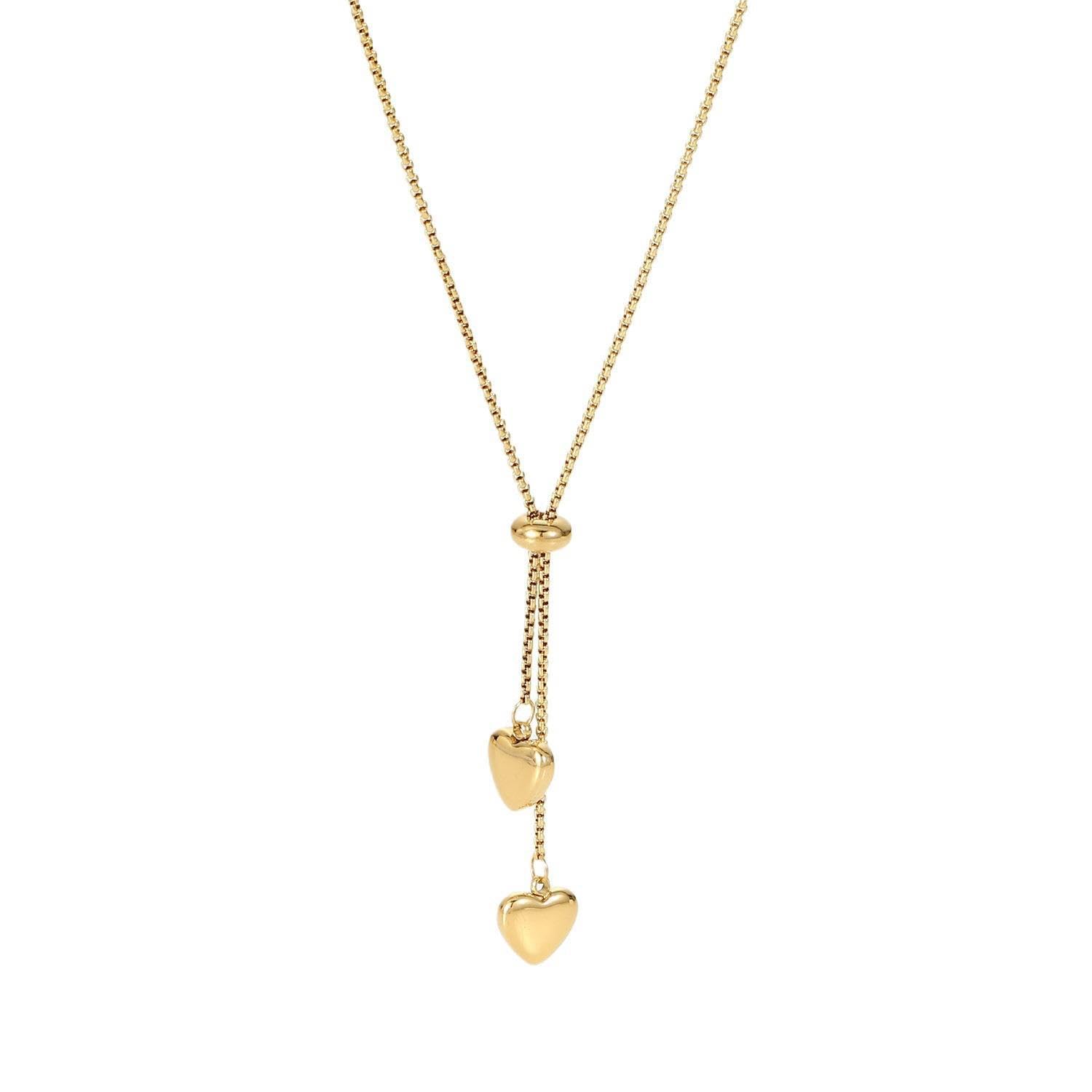 El Regalo Stainless Steel Double Love Heart Long Pendant Slider Necklace for Girls & Women- Anti Tarnish Minimalist Heart Necklace