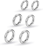 El Regalo 3 Pairs of Unisex Non-Piercing, Clip On Earrings for Girls/Boys/Men/Wome- Surgical Stainless Steel Hypoallergenic Huggie Fake Earrings (Silver)