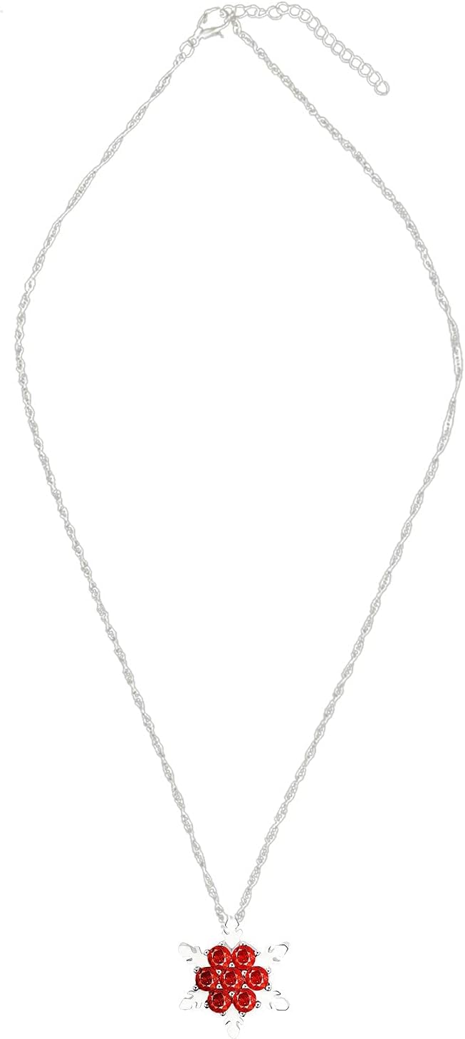 El Regalo Small Snowflakes Inlaid Rhinestones Crystal Pendant Necklace for Girls & Women (Red)