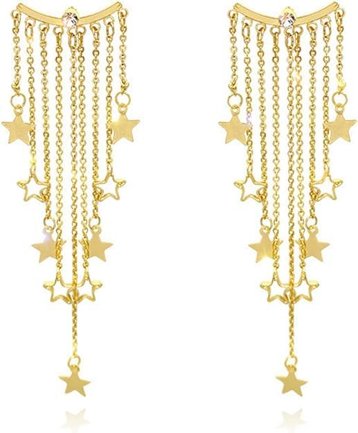 El Regalo Women's & Girl's Luxury Exaggerated Long Stars Tassels Earrings - Lightweight Party Earrings for a Stunning Look - Gentle Move, Elegant Design for Special Occasions