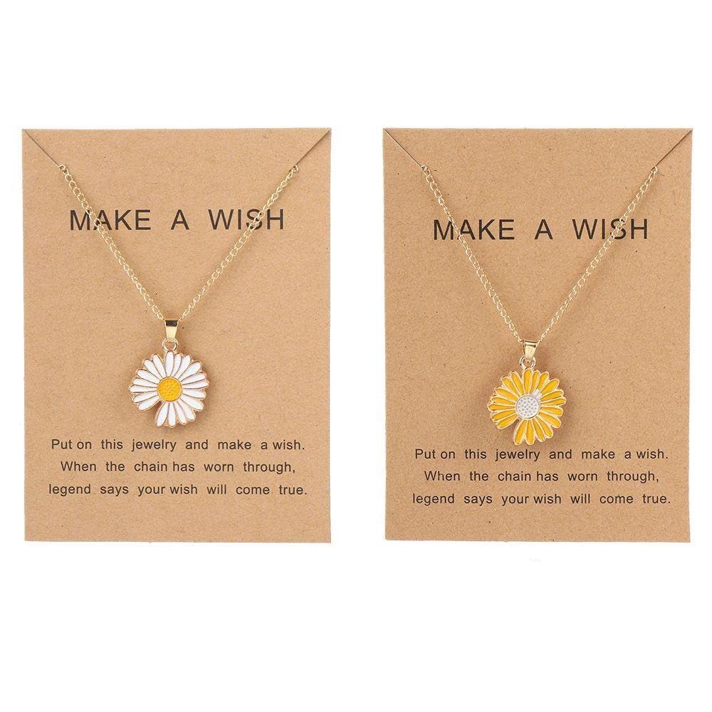 El Regalo 2 PCs White & Yellow Daisy Flower Pendant Necklace for Kids/Girls/Teens & Women- Gift for Her