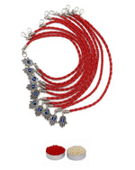 El Regalo 10 PCs Evil Eye Hamsa Hand Red Rakhi Combo - Evil Eye Rakhi Set for Brother with Roli Chawal - 10 Lucky Kabbalah Blue Turkish Evil Eye Rakhi for Bhaiya/Bhai/Brother/Nephew